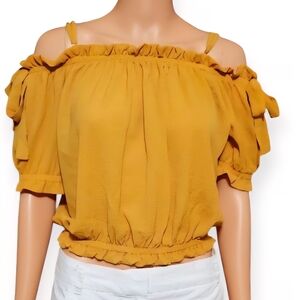 Iris Mustard Ruffle Off-Shoulder Blouse. Size L.